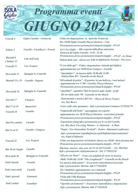 Calendario eventi e manifestazioni